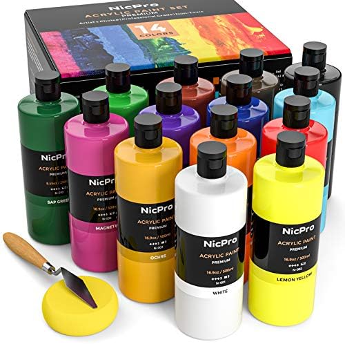 ניקפרו 14 צבעים גדול בתפזורת אקריליק צבע סט עשיר אמנות ציור אספקה, שאינו רעיל עבור רב משטח