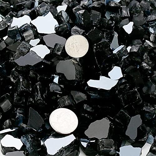 GRISUN ONYX זכוכית אש שחורה לבור אש, 20 קילו 1/2 אינץ 'ברק גבוה סלעי זכוכית מחוסמים לאח טבעי או פרופאן, בטוח