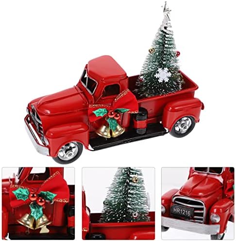 עיצוב משאית אדומה לחג המולד, בית חווה למשאית חג המולד וינטג ' תפאורה לחג המולד, עיצוב חג המולד של משאית