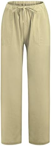מכנסי כותנה כותנה של ג'ואר מכנסי רגל רחבים קיץ מותניים אלסטיים מזדמנים נוח נוח נוח מכנסי טרנינג עם כיסים