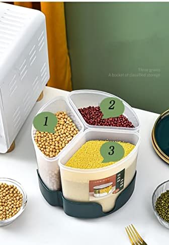 גרט 5.4 ליטר מתקן אורז סיבובי דלי סיבוב עיצוב מטבח מיכל אחסון אורז ודגנים 3 תאים