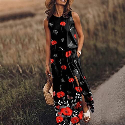 שמלות מקסי של אתקיה כותנה לנשים נשים קיץ עגול צוואר שמלה ללא שרוולים לאופנה אלגנטית שמלת בטן בוהמית