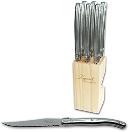 6 יחידות סטייק סכין סט-נירוסטה ידית-אורן עץ בלוק