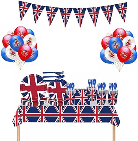 ציוד למסיבות הכתרה בריטית בגואנגלו - כלי שולחן של איחוד ג'ק סט עם בלונים, 2023 מסיבת ההכתרה של המלך צ'ארלס השלישי
