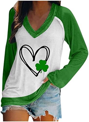 חולצות איריות לנשים שרוול ארוך חולצות ירוקות לנשים סנט פטריק יום נמר לב עולה על טיז גרפי לנשים
