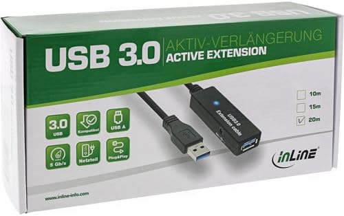 Inline usb 3.0 כבל הרחבה פעיל, זכר A לנקבה A 20 מ 'שחור