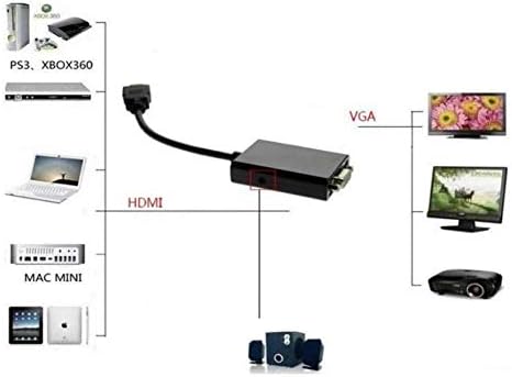 כבלים VGA Lysee - Mini HDMI זכר ל- VGA מתאם ממיר וידאו נשי מתאם HD 1080p עם פלט שמע למחשב DVD HDTV