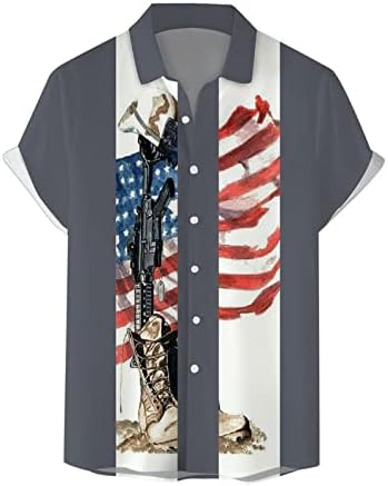 קיץ חולצות לגברים גברים עצמאות יום דגל אישית אופנה דש כפתור חולצה חולצה קצר תור