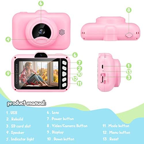 מתנות מצלמת סלפי לילדים סוז 'יו לבנים בנות, מצלמת וידיאו דיגיטלית בגודל 1080 אינץ '3.5 אינץ' עם אם-פי 3 לילדים