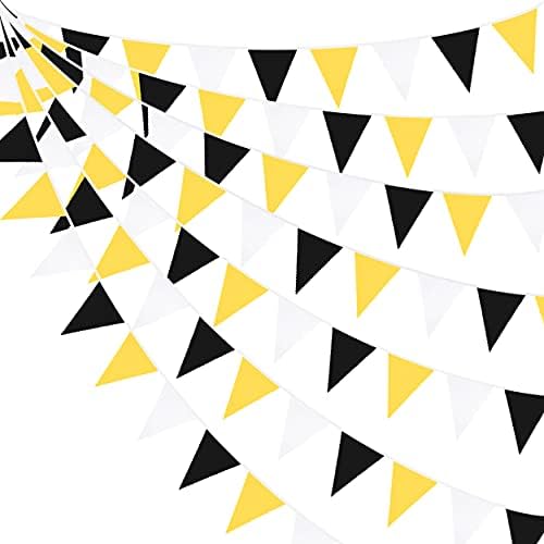 32 רגל צהוב שחור לבן דגלון באנר בד משולש דגל גבתון זר עבור דבורה מסיבת חתונה יום הולדת תינוק מקלחת