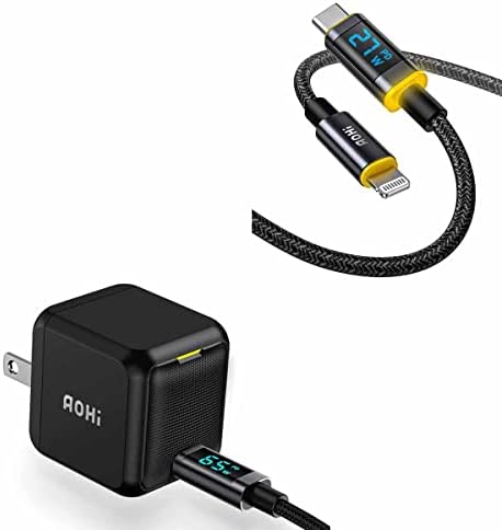 AOHI 65W GAN + PD USB C מטען עם כבל LED USB C ל- C + AOHI USB C לכבל ברק עם תצוגת LED 4ft