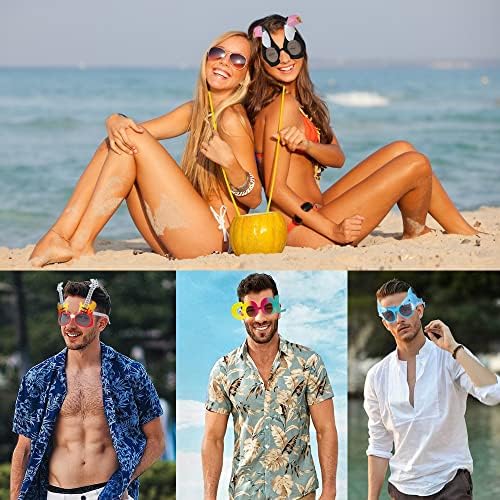 אסנומיה 9 זוגות משקפי שמש של מסיבת לואו מצחיקים, משקפי הוואי חידושים, משקפי ראייה מפוארים טרופיים שמלת משקפי חוף