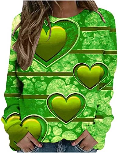 נשים בכל רחבי קולפר גרפיקה ירוקה סווטשירט אביב קלאסי צווארון קרוול ארוך חולצה טק