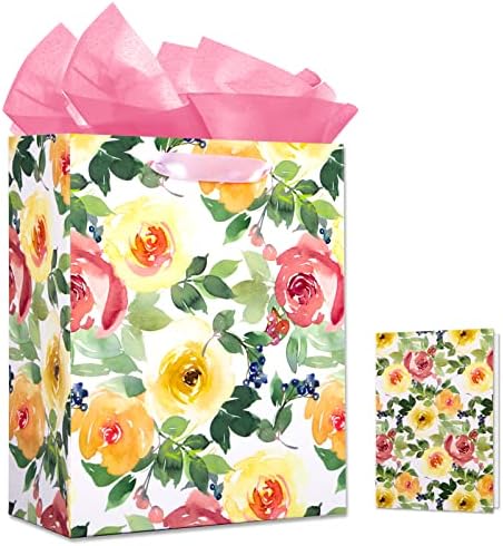 שקיות מתנה ליום האם של הוהומרק לאמא, 11.5 איקס 9 איקס 5 בינוני שקית פרחים ליום האם עם נייר טישו