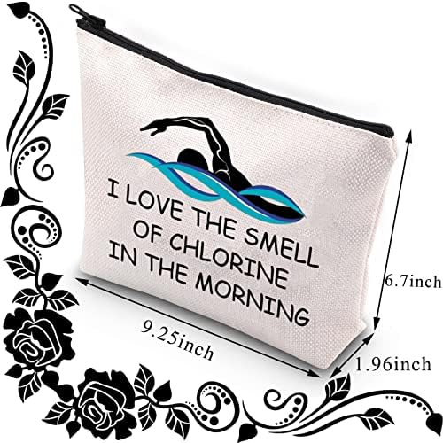 BDPWSS מתנה מתנה לשחייה תיק איפור אני אוהב את ריח הכלור בבוקר כיס הרוכסן בבוקר לאוהבי השחייה מתנות צוות
