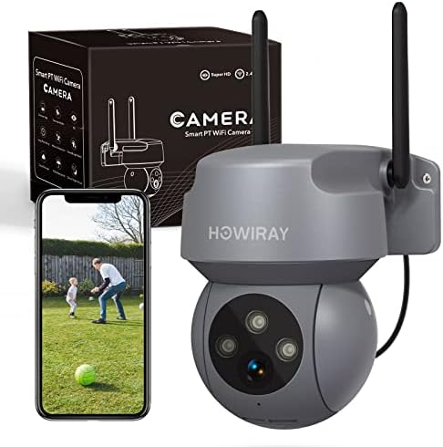 Howiray 2K מצלמת אבטחה חיצונית, 360 ° PTZ View מצלמות מעקב כיפת עם מעקב אוטומטי, איתור תנועה, זרקור,