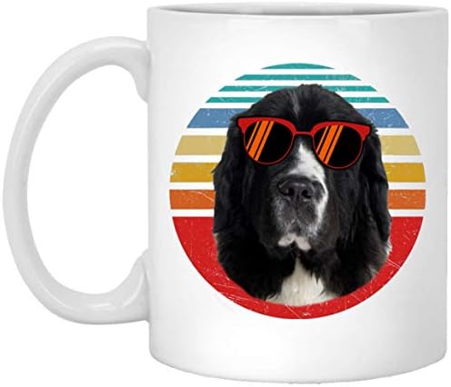 כלב ניופאונדלנד מצחיק כלב שחור לבן שקיעה רטרו רטרו חג המולד 2023 מתנות ספל קפה לבן 11 עוז