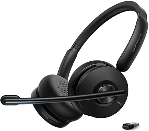 Anker PowerConf H500, אוזניות האוזניים הכפולות של Bluetooth עם מיקרופון, הקלטת שמע ופגישה בתמלול,