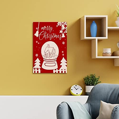 עיצוב קיר לחג המולד כדור קריסטל צללית עץ שלט עץ חידוש מגש שכבתי עיצוב פתית שלג רקע אדום שלט עץ עיצוב
