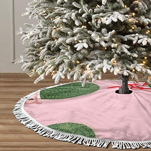 חצאית עץ חג המולד הוורוד של קקטוס, מחצלת חצאית עץ חג המולד עם ציצית לעיצוב מסיבת חתונה לחג 48