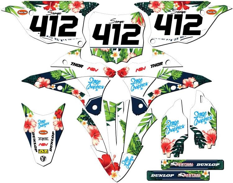 2014-2021 KX 85 ערכה מלאה של גרפיקה של Senge White Tropic White עם Rider I.D. תואם לקוואסאקי