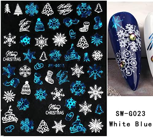 חג המולד נייל מדבקת שני צבע לייזרים כחול לבן פתית שלג חג המולד עץ מתנה 3 ד דבק ציפורניים ג ' לי סטמפר