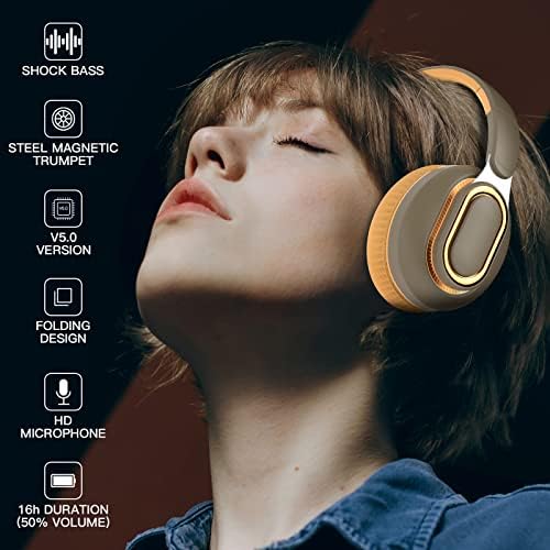 Tourya H7 אוזניות Bluetooth אלחוטיות, צליל סטריאו HD מעל אוזניות אוזניים עם מיקרופונים מובנים, Bass