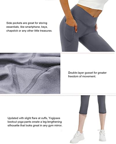 מכנסי יוגו מתלקחים לנשים עם כיסים עם קרוסאובר קרוסאובר מותניים גבוה