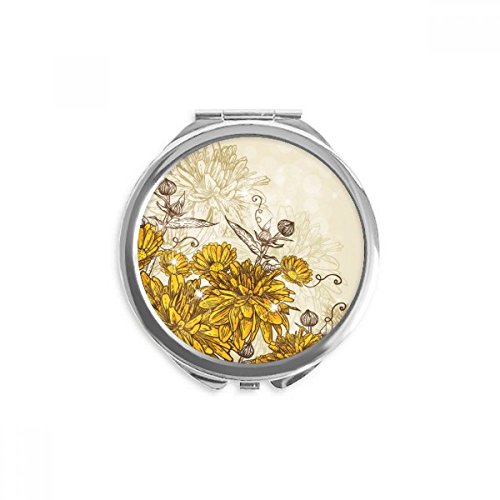 צהוב חרצית פרח יד קומפקטי מראה עגול נייד כיס זכוכית