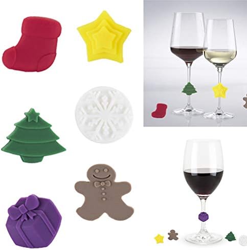 6 יחידות חג המולד נושאים צבעוני ייעודי כוס סמן יין זכוכית סיליקון תווית גומי יין משקפיים מזהה יין אבזרים