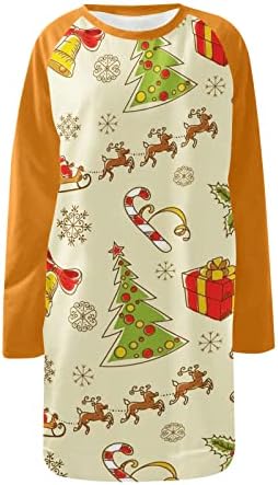 נשים של טוניקת חולצות שמלה מזדמן מוצק ארוך שרוול צוות צוואר סוודר שמלות חג המולד חג אופנה שמלה