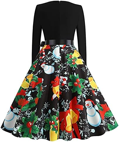 חג המולד בציר קוקטייל שמלה לנשים בתוספת גודל ארוך שרוול 1950 שיבה הביתה סתיו גבוהה מותן אלגנטי שמלה עם חגורה
