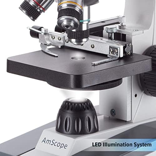 AMSCOPE M150C-MS מורכב מיקרוסקופ מונוקולרי, עיניים WF10X ו- WF25X, הגדלה של 40X-1000X, תאורת LED, שדה בהיר,