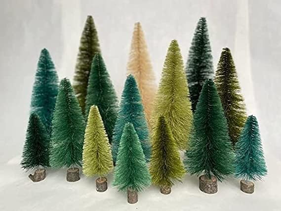 צבע רב, עצי חג המולד חמודים, תפאורה לחג המולד, בעבודת יד, עצי מברשת בקבוקים בסגנון וינטג ', קישוטים תלויים לחג