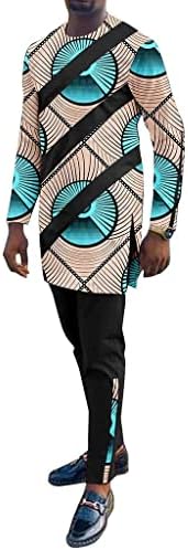 Dewufafa 2 חלקים תלבושות של גברים אפריקאים אפריקאים מסורתיים כפתור מודפס חולצה חולצה עם מכנסיים חליפה