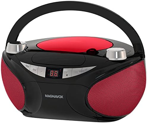 Magnavox MD6949 טעינה ראשונה ניידת CD Boombox עם רדיו סטריאו AM/FM וטכנולוגיה אלחוטית Bluetooth באדום