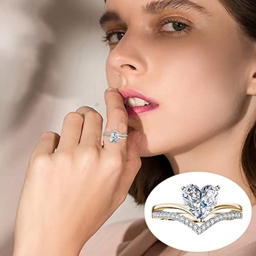 נשים מבטיחות טבעת טבעת נישואין בצורת לב לנשים טבעת אירוסין ריינסטון מתנות תכשיטים הניתנות לערימה טבעת חרדה