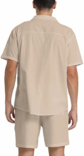 חולצת פשתן RPOVIG תלבושות קצרות: חוף גברים 2 חתיכות סטים כפתורים מזדמנים