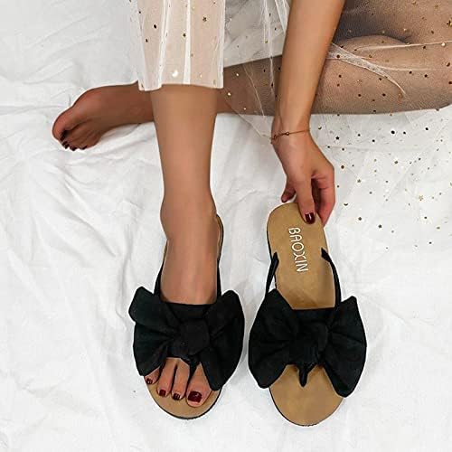 נעלי בית RBCULF לנשים זמש קשת קשת פליפ דירות בוהן חוף החלקה מזדמנת על נעליים בתוספת אופנה בגודל Y2K נעלי