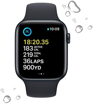 Apple Watch SE GPS 44 ממ מארז אלומיניום חצות עם פס ספורט של חצות - M/L עם AppleCare+