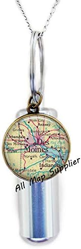 AllMapsupplier Cermation Cernation שרשרת Des Moines, Iowa Map Urn, Des Moines Map Cremation Urn