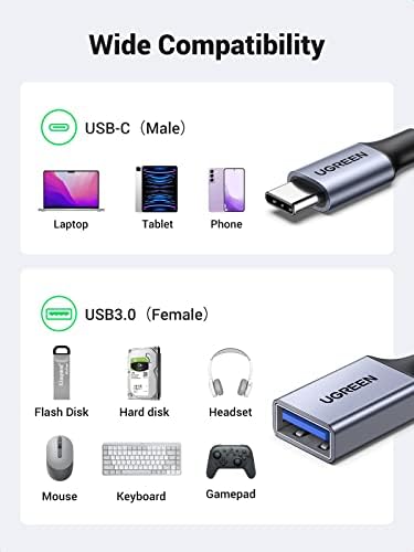 UGREEN USB C ל- USB 3.1 מתאם, USB C נקבה ל- USB מתאם זכר צמה ניילון, סוג C כבל OTG תואם ל- Samsung S23 Ultra,