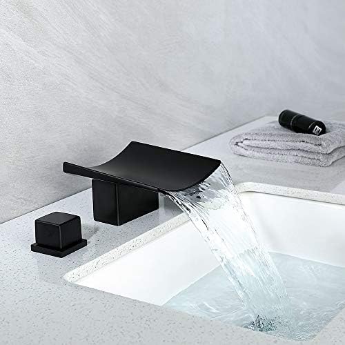 ברז חדר אמבטיה של מפל יוהיט 3 חורים 2 מטפל בברז כיור אמבטיה נרחב, ברז מודרני שחור מט לחדר אמבטיה