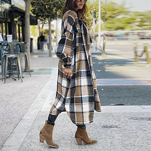 RMXEI נשים אופנה אופנה משובץ הדפסה משובצת דש שרוול ארוך מעיל טרנץ 'ז'קט ארוך