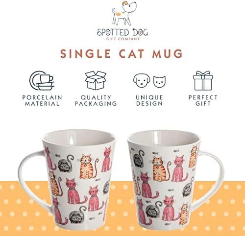 חברת מתנות כלבים מנוקדת - ספל קפה חתול לאוהבי חתולים, כוס ספל תה של חתול חמוד, חרסינה קרמיקה, 12oz