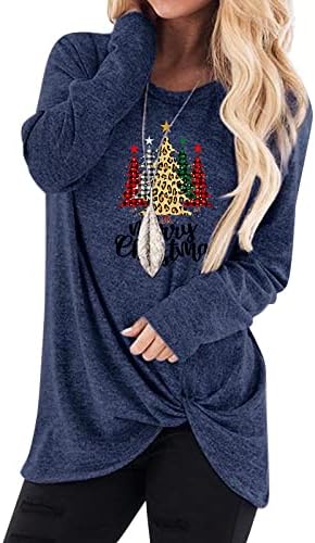 צמרות נשים עיצוב קשר עיצוב סווטשירט ארוך דפוס חג המולד מודפס גדול חולצות שרוול ארוך לבנות