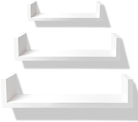 מדפים צפים של Goizxol קיר רכוב, מדפי קיר מעץ מלא סט של 3, לבן