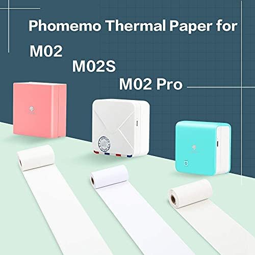 Phomemo M02S מדפסת כיס- Mini Bluetooth מדפסת תרמית עם 3 גלילים נייר מדבקה לבן, תואם ל- iOS + אנדרואיד