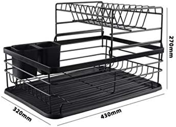 תלת מטבח קש למטבח נוזל עם מחזיק כלים הניתן להזיז, ניקוז תבשיל ניקוז חלודים לשכבות 2 שכבות שחורות.