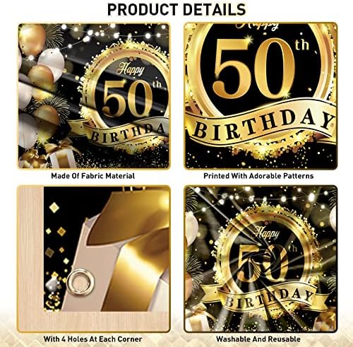 שמח יום הולדת 50 קישוט רקע באנר שחור זהב גדול במיוחד בד יום הולדת סימן פוסטר צילום רקע 50 שנה מסיבת